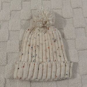 Garage Cream Knit Pom-Pom Beanie with Colorful Design, Adult OS